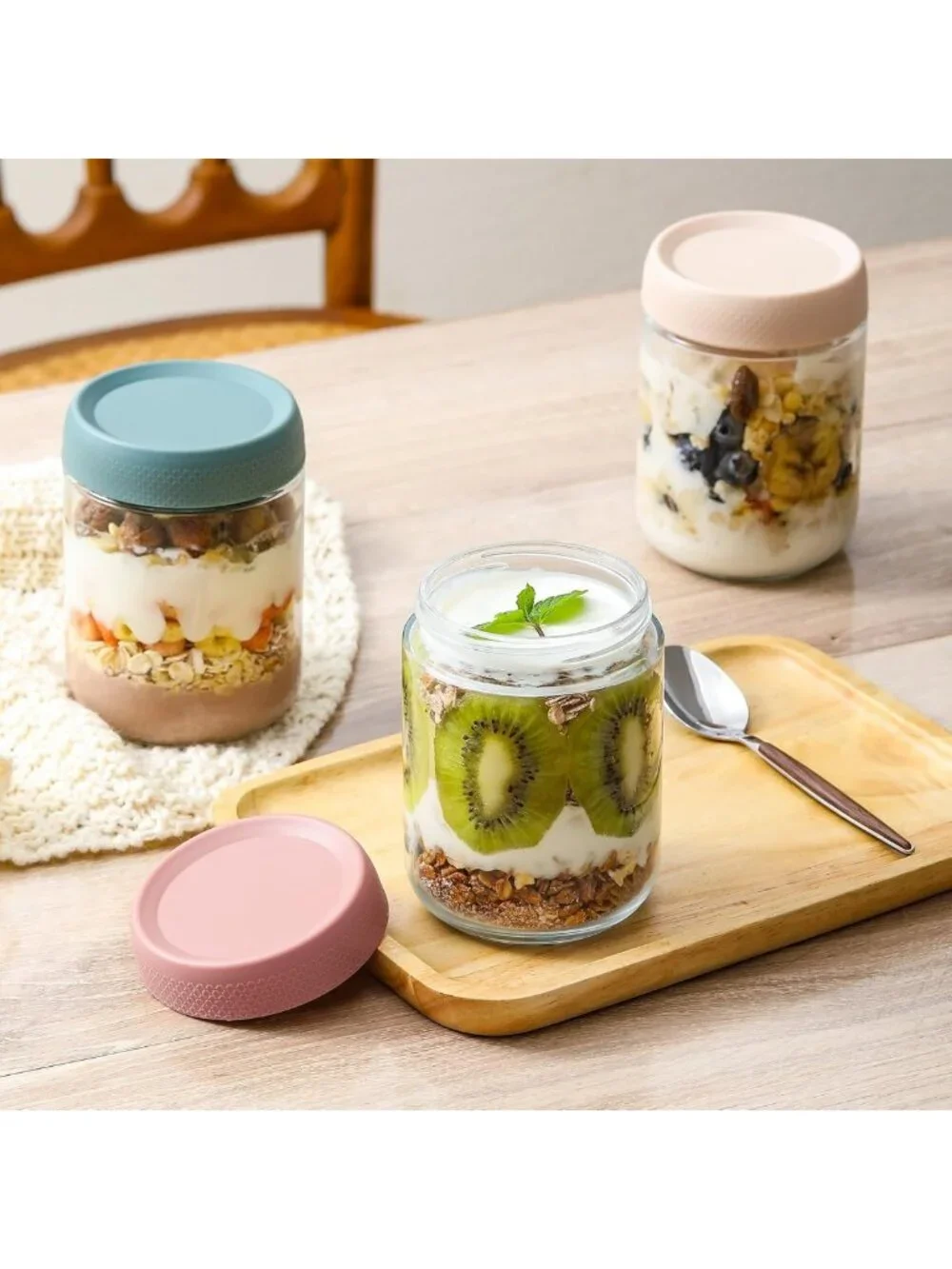 6-Pack 16oz Glass Overnight Oats Containers with Airtight Lids & Wide Mouth Jars